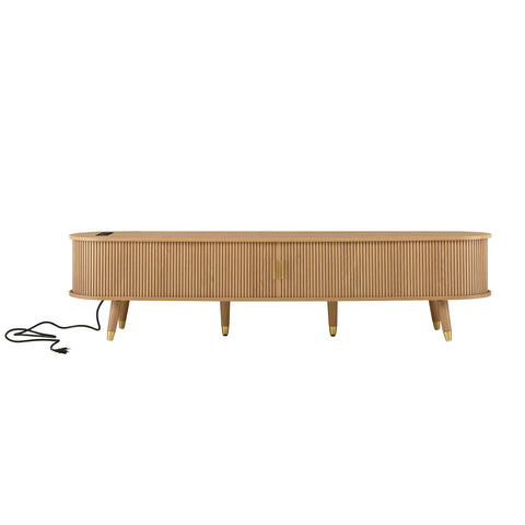 Fluted Oval TV Stand with Charging Station, Natural, view 10