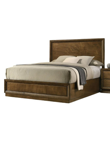 Transitional Queen Panel Bed with Tall Carved Headboard, Walnut, view 7