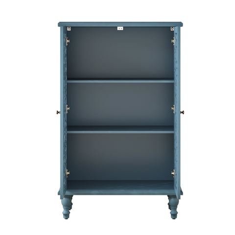 Farmhouse Accent Cabinet with Carved Hollow Doors and Turned Legs, Antique Blue, view 15