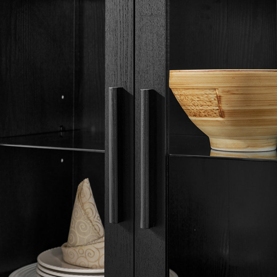 Arched Display Cabinet with Built-In Light and Adjustable Glass Shelves, Black, view 7
