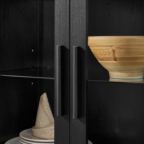 Arched Display Cabinet with Built-In Light and Adjustable Glass Shelves, Black, view 7