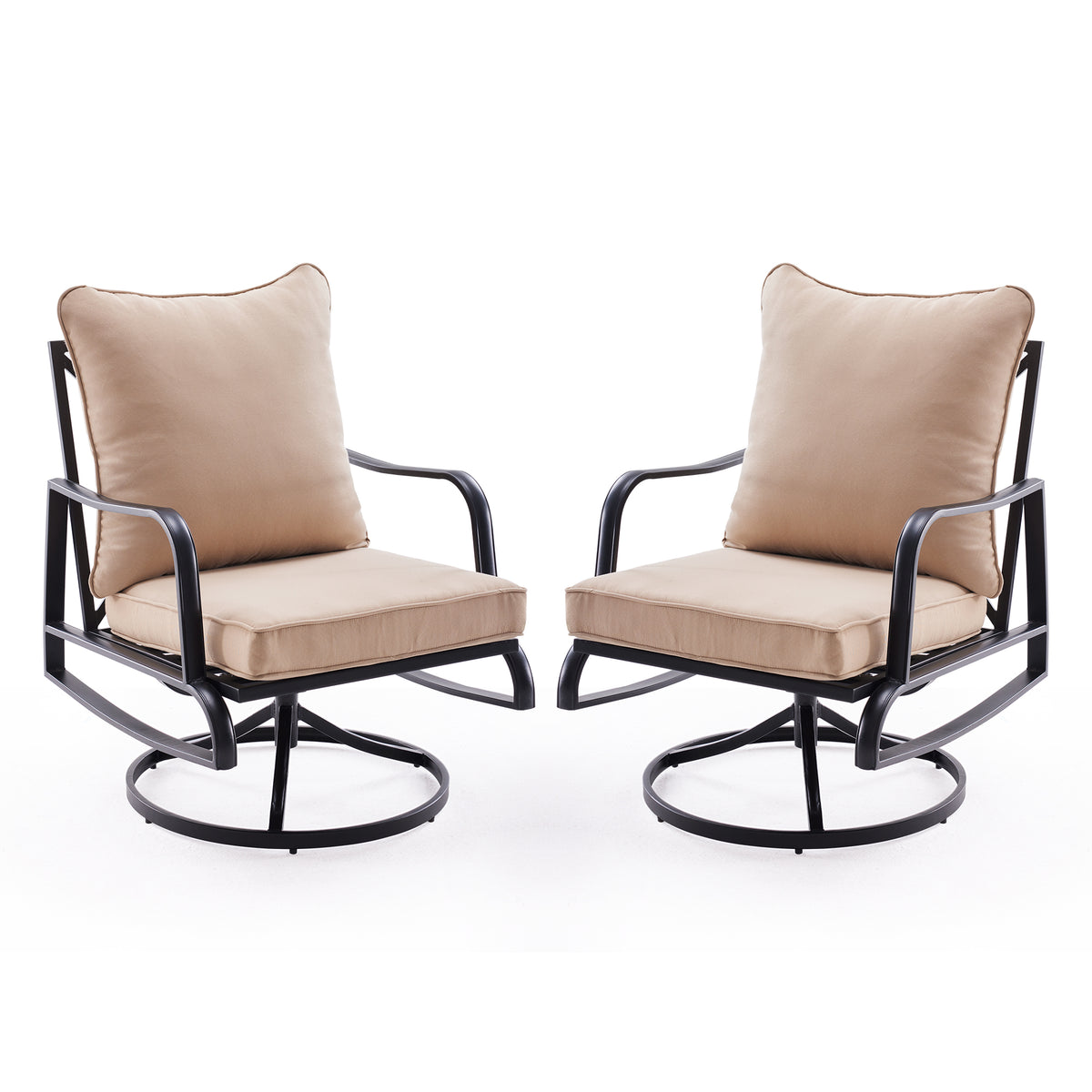2PC Outdoor Swivel Rocking Patio Chairs - 4' Thick Cushions Bistro Set