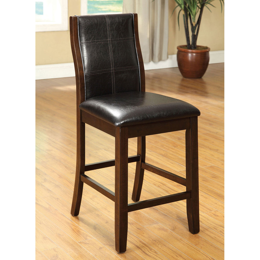 Transitional 2PC Counter Height Dining Chairs - Brown Cherry Curved Back Espresso Leatherette
