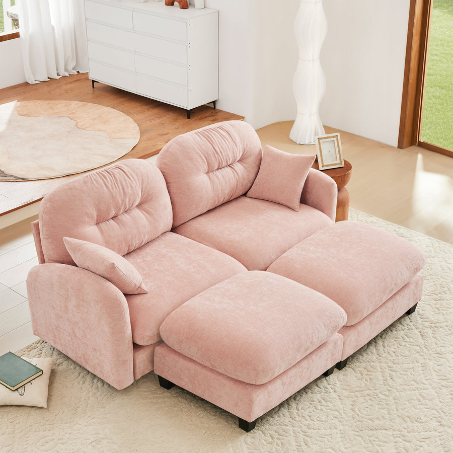 UNITED WE WIN Pink Chenille Cloud Modular Sofa | 2/5-Seater U/L-Convertible Loveseat (Tufted Back, Removable Covers)