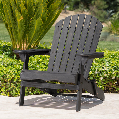 Adirondack Chair in Acacia Wood, Rustic Outdoor Patio Chair, Dark Gray
