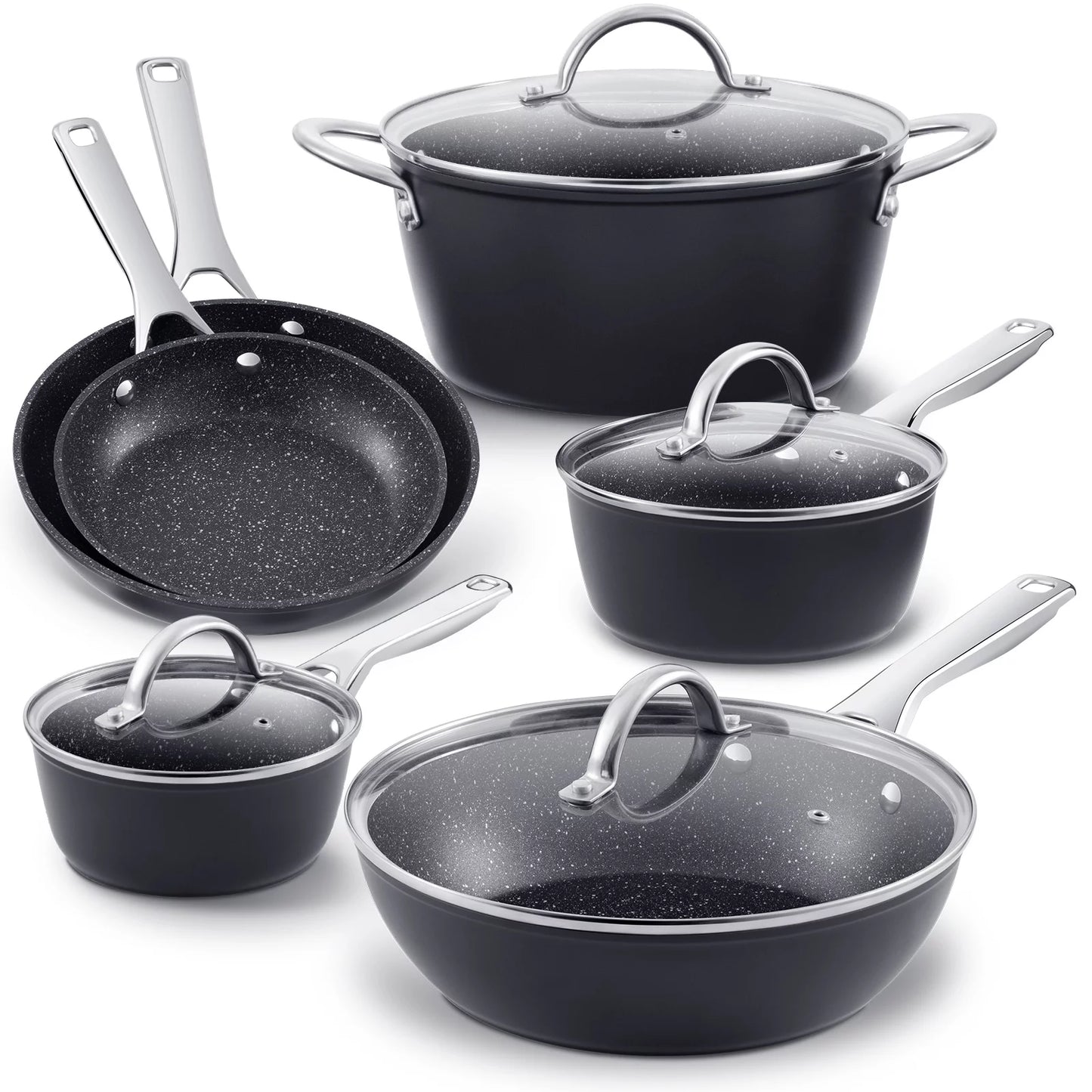 HITECLIFE Nonstick Induction Cookware Set, Dishwasher Safe, Pots and Pans Set for All Stoves, 10-Piece, Black