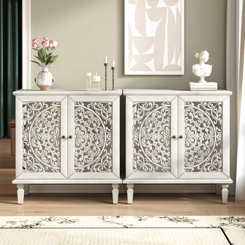 Vintage Accent Cabinet with Carved Floral Doors and Solid Wood Legs, Antique Gray, view 8