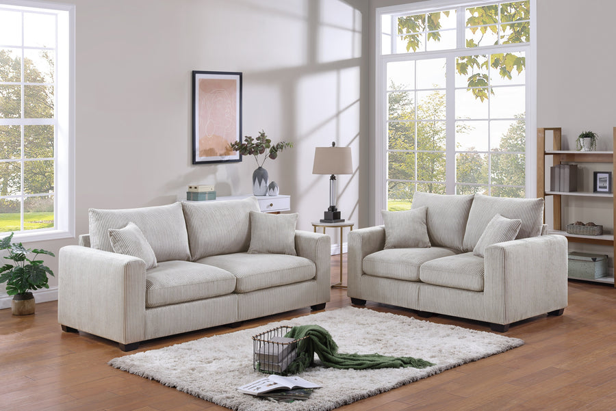 2-Piece Ivory Corduroy Sofa & Loveseat Set