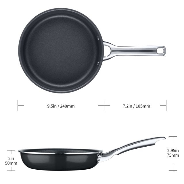 HITECLIFE Nonstick Frying Pan, Induction Cooking Pan, Dishwasher & Oven Safe, 9.5 inch,24cm Black