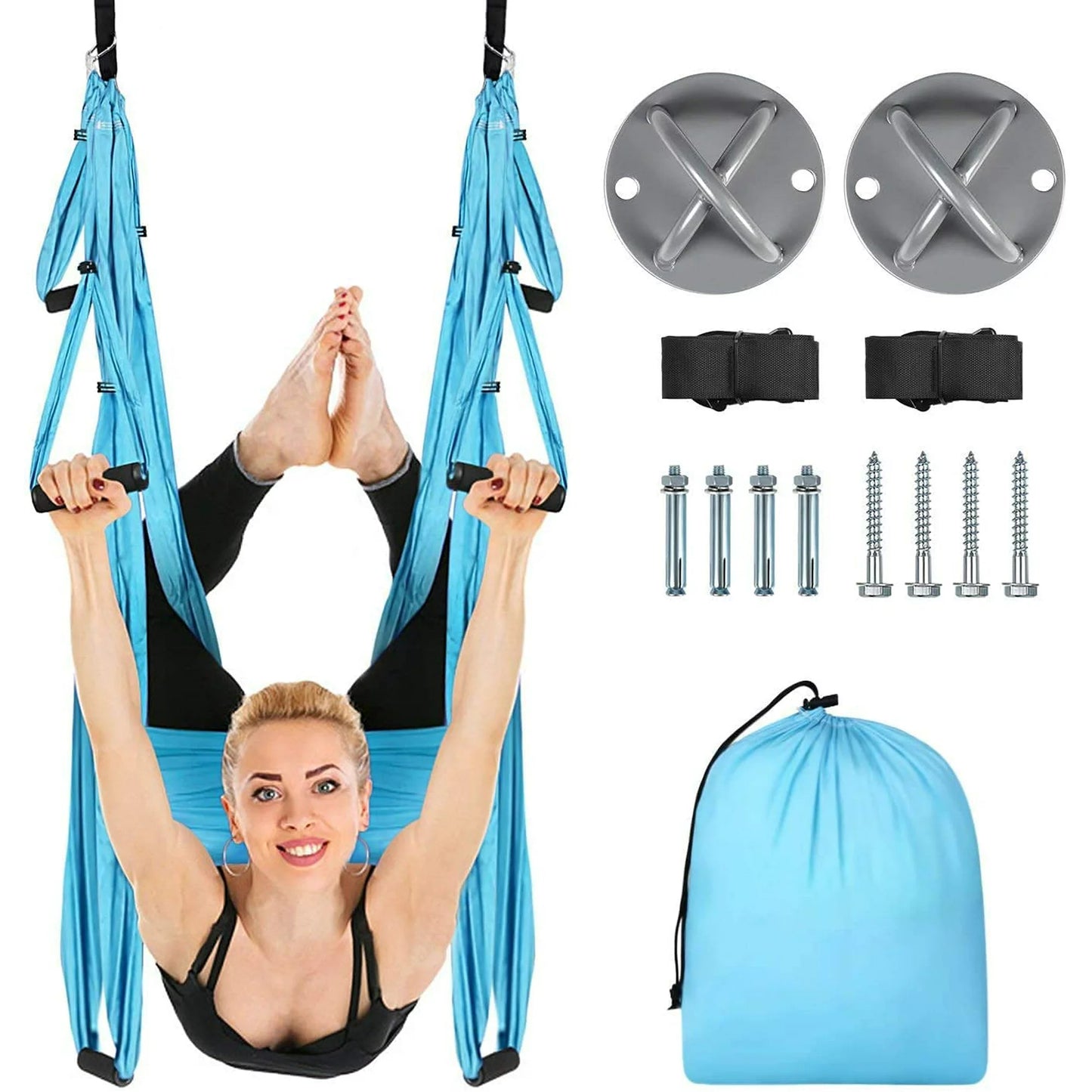 空中瑜珈飛行瑜珈鞦韆瑜珈吊床吊帶吊帶倒立工具健身房家用健身藍色