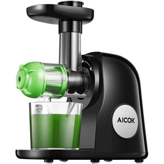 Aicok 榨汁機，慢速咀嚼榨汁機，易於清潔，帶刷冷壓榨汁機，帶靜音電機和反轉功能的榨汁機，適用於高營養水果和蔬菜汁