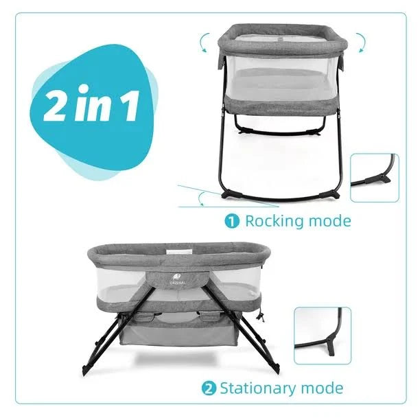 Crzdeal Bassinet 2-in-1 Fold Bassinet for Baby Stationary & Rock Portable Beside Sleeper for 0-6 Month