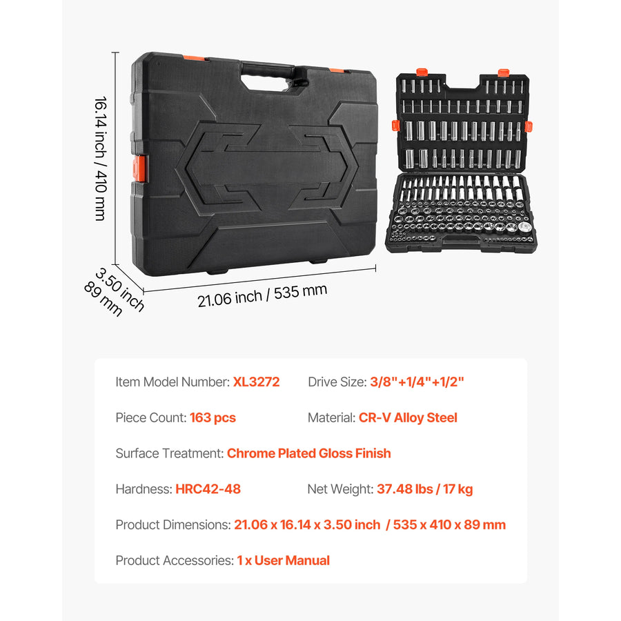 SucceBuy Socket Set 86 Pieces 3/8 1/4 1/2in Drive Socket and Ratchet Set SAE Metric Mechanic Tool Kit with Ratchet Wrench