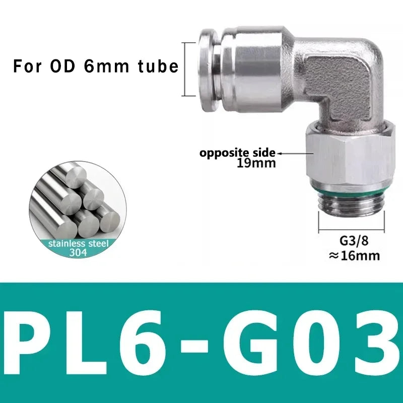 10Pcs 304 Stainless Steel Pneumatic Hose Fitting PL Air Tube Connector 1/8 1/4 3/8 1/2 Quick Release Pipe Fittings 4mm 6mm 8mm