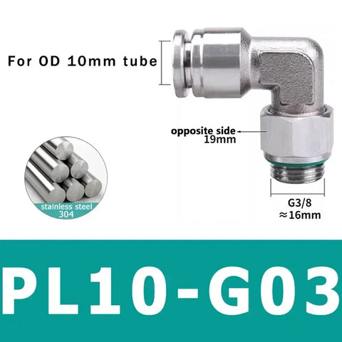 10Pcs 304 Stainless Steel Pneumatic Hose Fitting PL Air Tube Connector 1/8 1/4 3/8 1/2 Quick Release Pipe Fittings 4mm 6mm 8mm