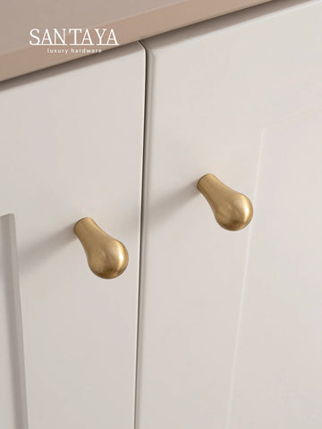 Santaya Solid Brushed Brass Handle Teardrop Shape Kitchen Cabinet Pull Wardrobe Drawer Knob Furniture Handles