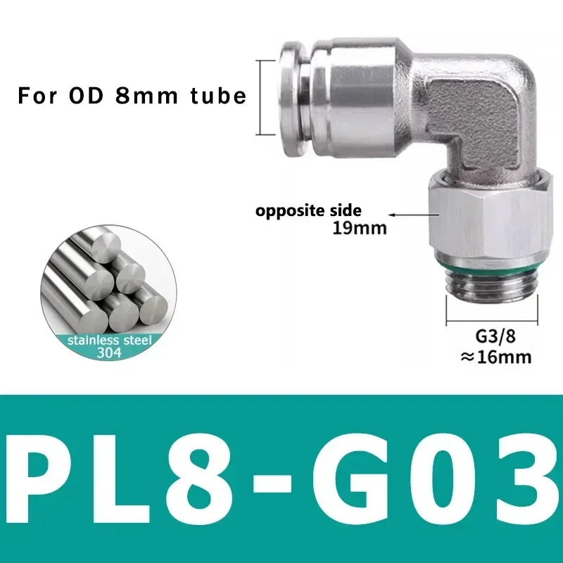 10Pcs 304 Stainless Steel Pneumatic Hose Fitting PL Air Tube Connector 1/8 1/4 3/8 1/2 Quick Release Pipe Fittings 4mm 6mm 8mm
