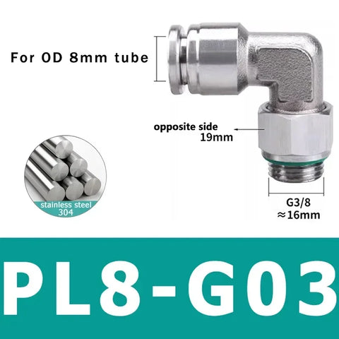 10Pcs 304 Stainless Steel Pneumatic Hose Fitting PL Air Tube Connector 1/8 1/4 3/8 1/2 Quick Release Pipe Fittings 4mm 6mm 8mm