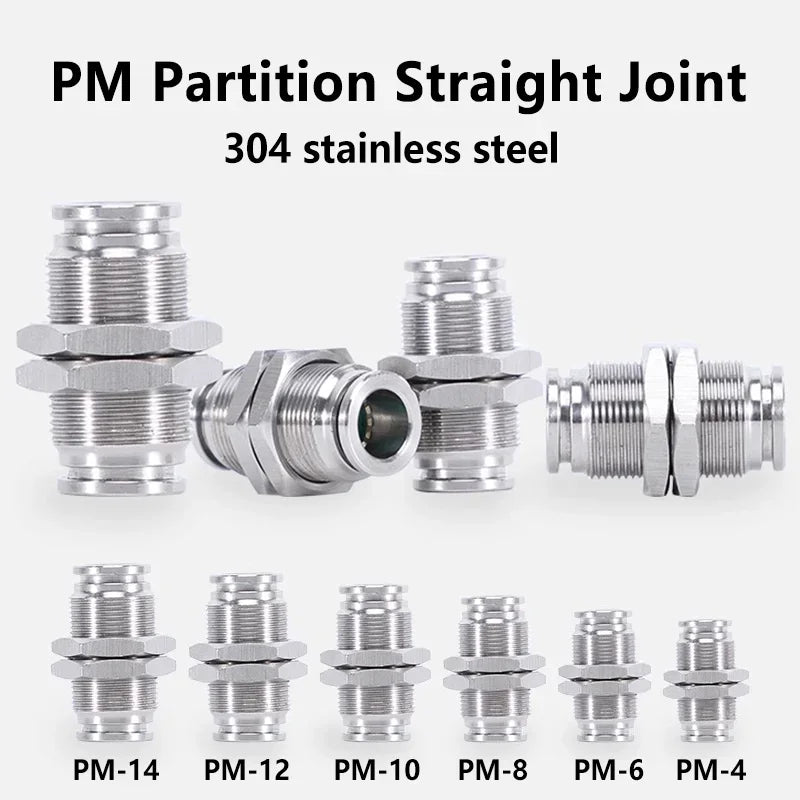 10PCS PM 304 Stainless Steel Fitting Metal Pneumatic Quick Coupling 4 6 8 10 12 14 16mm Push In air Hose Connector