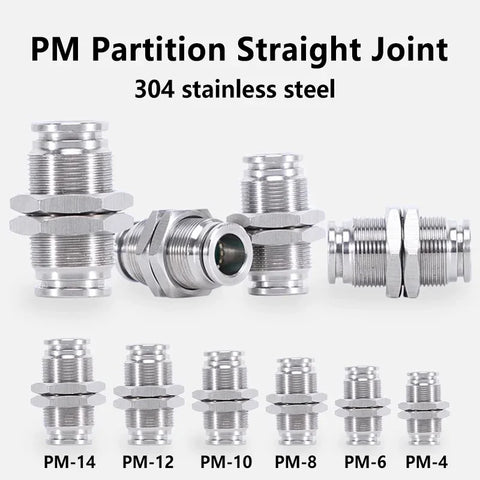 10PCS PM 304 Stainless Steel Fitting Metal Pneumatic Quick Coupling 4 6 8 10 12 14 16mm Push In air Hose Connector