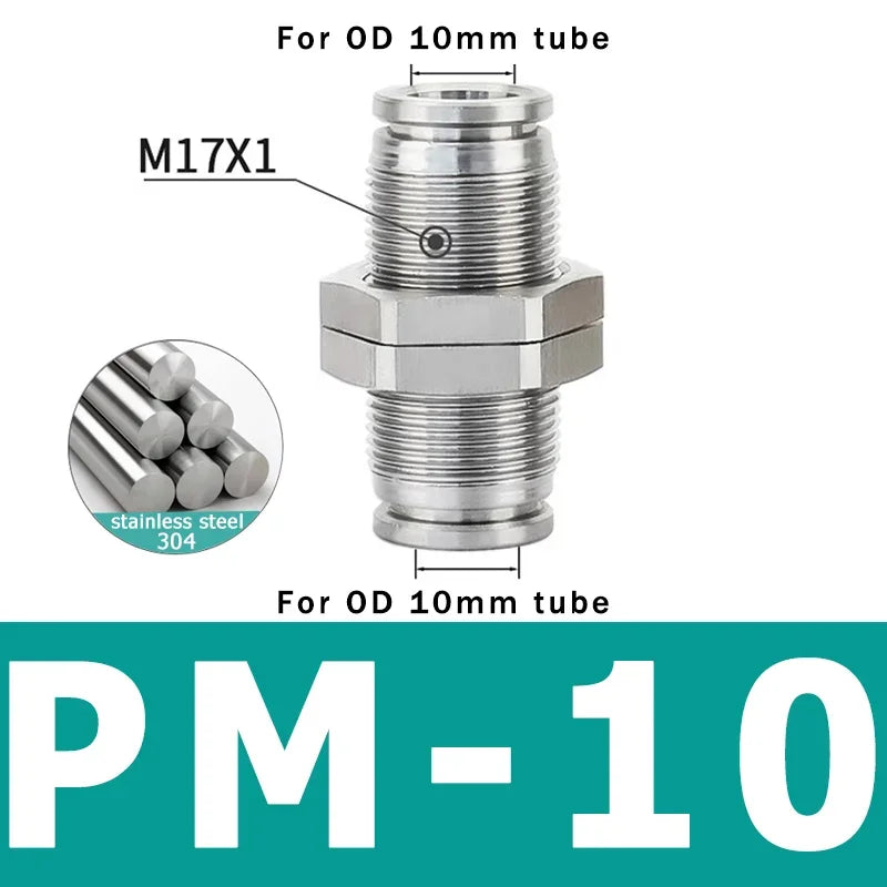 10PCS PM 304 Stainless Steel Fitting Metal Pneumatic Quick Coupling 4 6 8 10 12 14 16mm Push In air Hose Connector