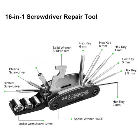 Bicycle Repair Tools Kit, Bike Accessories, Multi Tool Set with Pump Tire Patch, Portable Mountain Road BikeTire Auto Tool Set