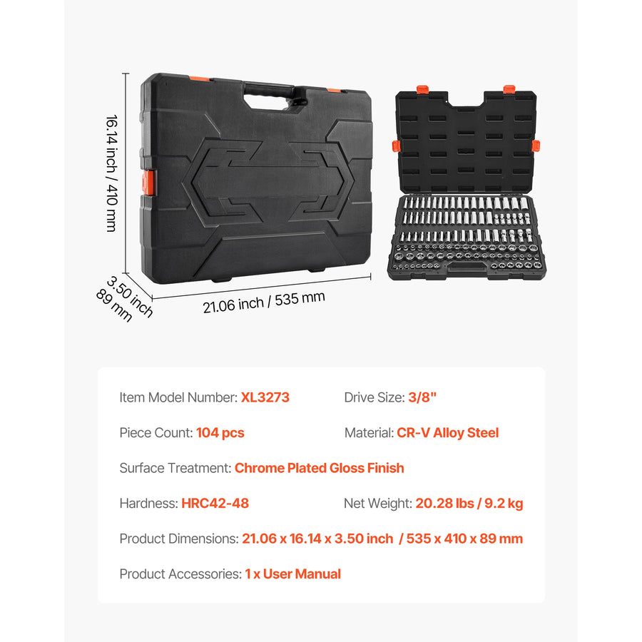 SucceBuy Socket Set 86 Pieces 3/8 1/4 1/2in Drive Socket and Ratchet Set SAE Metric Mechanic Tool Kit with Ratchet Wrench
