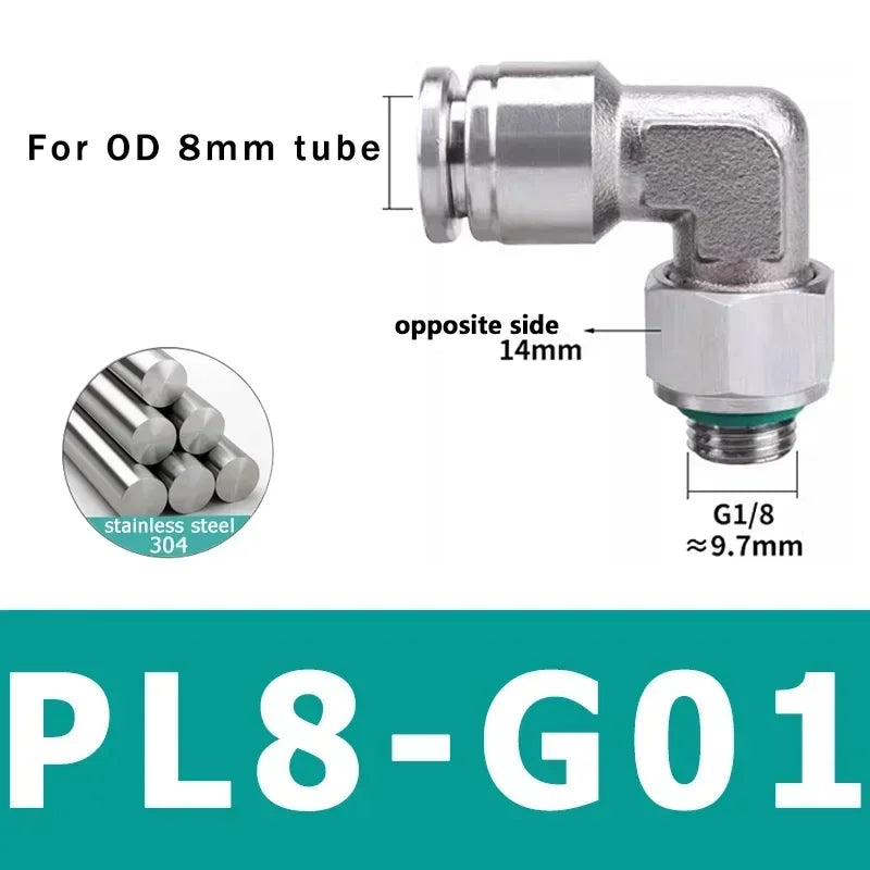 10Pcs 304 Stainless Steel Pneumatic Hose Fitting PL Air Tube Connector 1/8 1/4 3/8 1/2 Quick Release Pipe Fittings 4mm 6mm 8mm