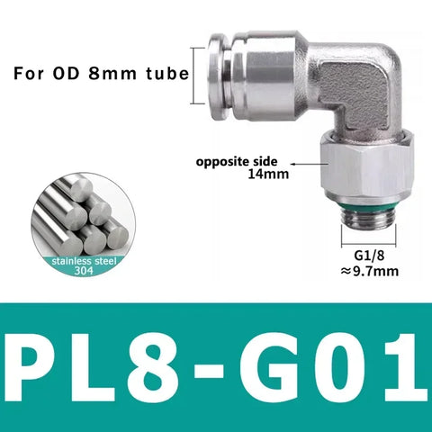 10Pcs 304 Stainless Steel Pneumatic Hose Fitting PL Air Tube Connector 1/8 1/4 3/8 1/2 Quick Release Pipe Fittings 4mm 6mm 8mm