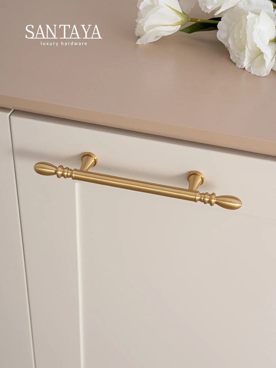 Santaya Solid Brushed Brass Handle Teardrop Shape Kitchen Cabinet Pull Wardrobe Drawer Knob Furniture Handles