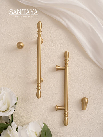 Santaya Solid Brushed Brass Handle Teardrop Shape Kitchen Cabinet Pull Wardrobe Drawer Knob Furniture Handles