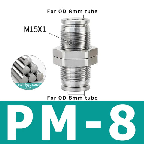 10PCS PM 304 Stainless Steel Fitting Metal Pneumatic Quick Coupling 4 6 8 10 12 14 16mm Push In air Hose Connector