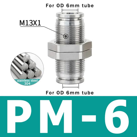 10PCS PM 304 Stainless Steel Fitting Metal Pneumatic Quick Coupling 4 6 8 10 12 14 16mm Push In air Hose Connector