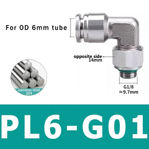 10Pcs 304 Stainless Steel Pneumatic Hose Fitting PL Air Tube Connector 1/8 1/4 3/8 1/2 Quick Release Pipe Fittings 4mm 6mm 8mm