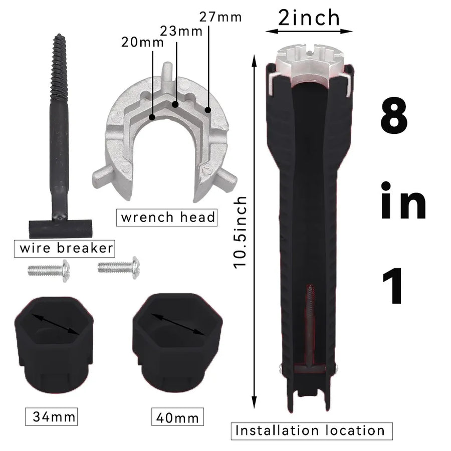 8 In 1 Flume Wrench Anti-slip Kitchen Sink Repair Tools Bathroom Faucet Assembly Key Plumbing Installation Wrench