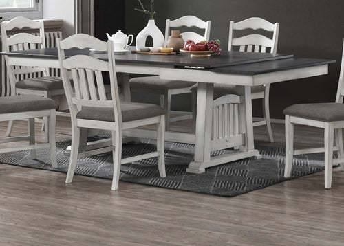 Rectangular Dining Table with 2 Leaves, 66", Seats 8, Antique White and Grey