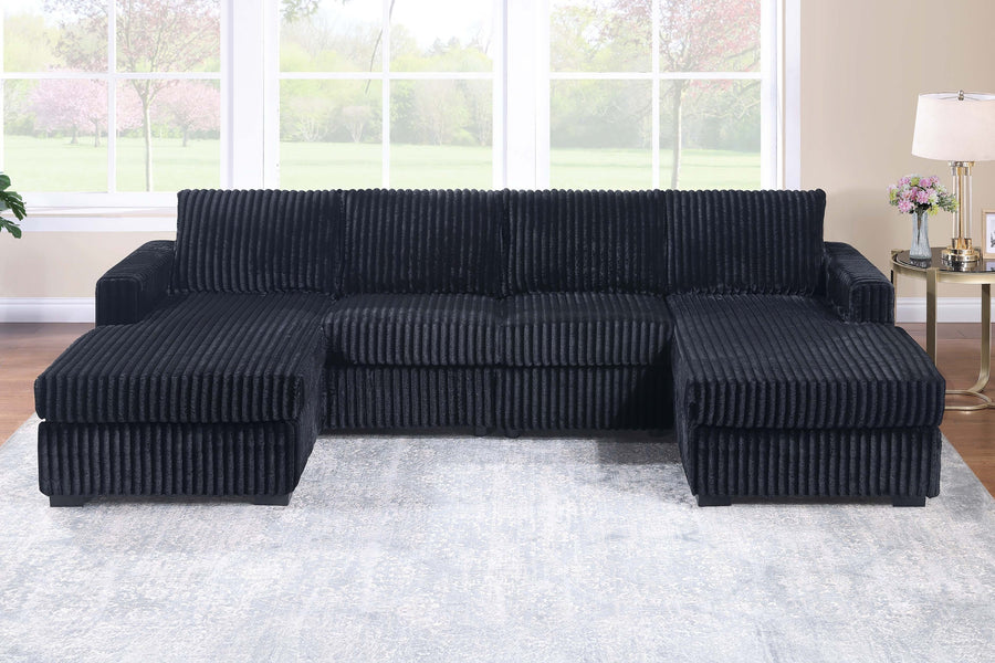 Black Finish 3-Piece U-Shaped Sectional Sofa Set | L/R Arm Chaise & Armless Chairs