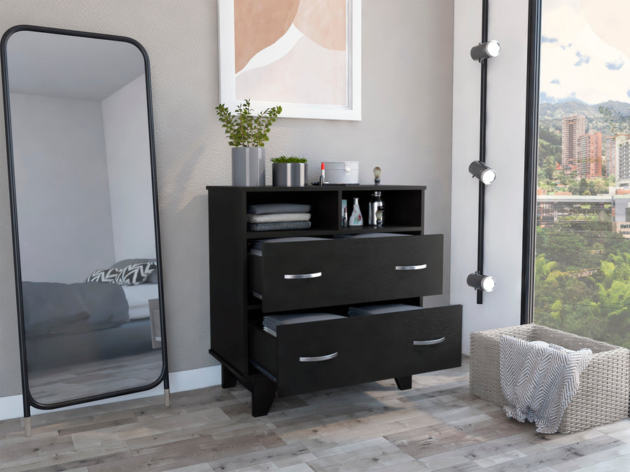 Portanova Black 2-Drawer Dresser with Open Shelves — alternate view 5