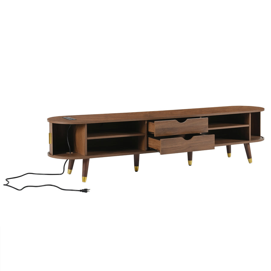 Fluted Oval TV Stand with Charging Station, Walnut, view 11