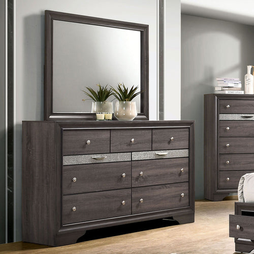 Dresser with Mirror Set, Hidden Jewelry Drawer and English Dovetail Drawers - Solid Wood Gray