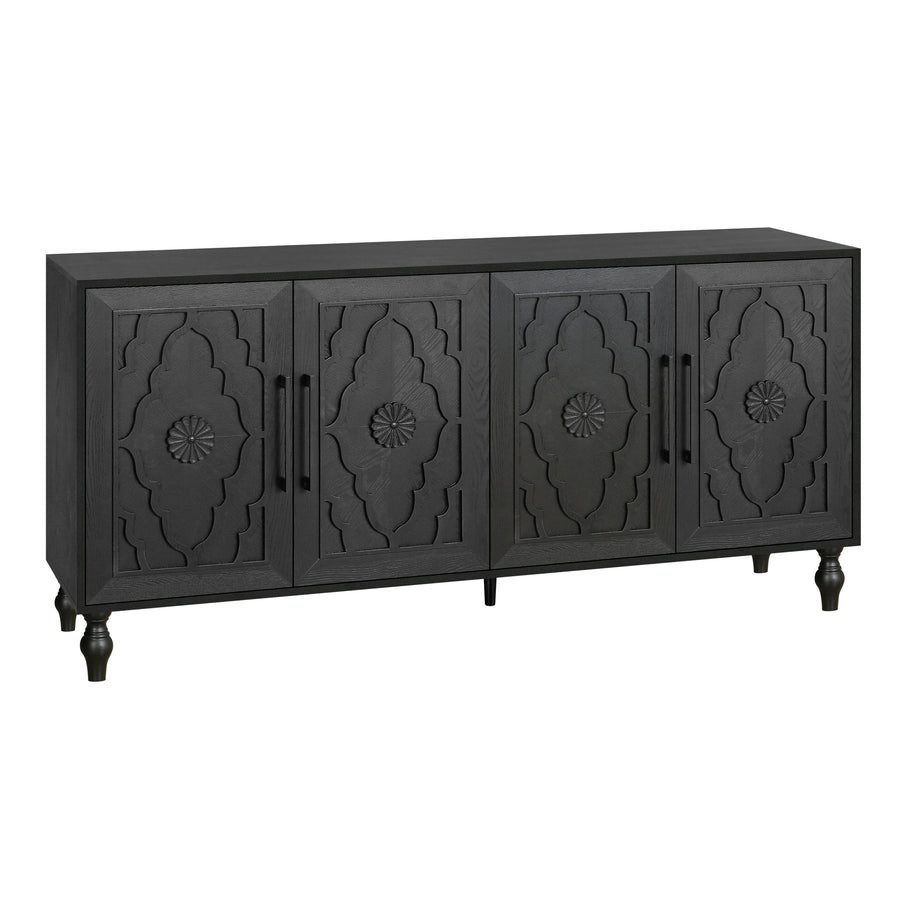 Carved Door Sideboard Buffet Cabinet, Black, view 9