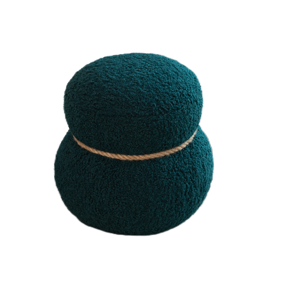 14.56' Dark Green Snowman Stool - Lamb Wool Cushion Solid Wood Frame