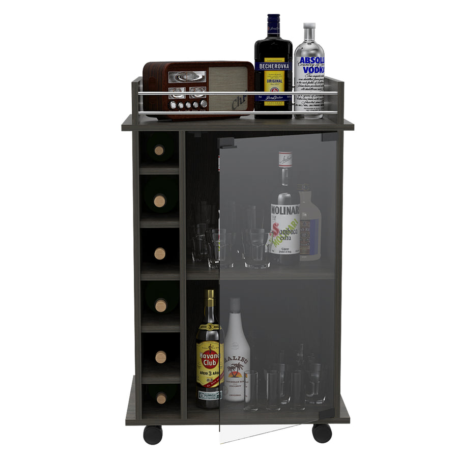 Vegas Gray Bar Cart with Glass Door & 6 Cubbies — alternate view 5