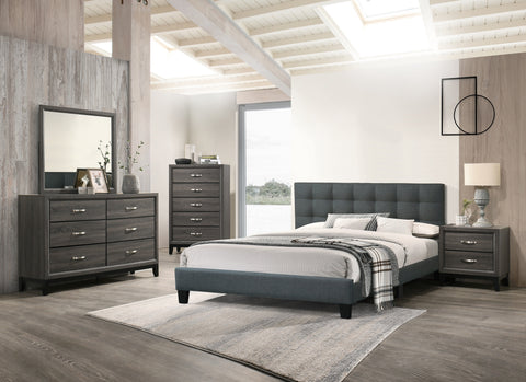 Modern Full Upholstered Platform Bed with Square-Tufted Headboard, Charcoal, view 7