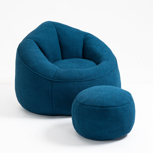 Bean Bag Sofa Chair with Footrest and High-Pressure Foam, Microfiber Lounge Chair, Blue