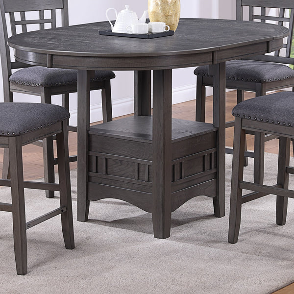 Round Counter Height Dining Table with Built-in Leaf & Shelf - 1pc Solid Wood Gray Finish