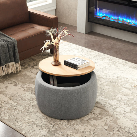 25.5' Dark Grey Round 2-in-1 Storage Ottoman End Table