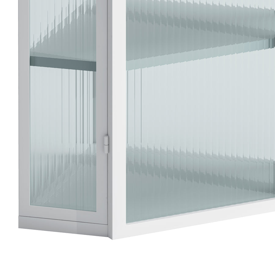 Wall-Mounted Corner Cabinet with Ribbed Glass Door and 4 Tiers, White, view 7