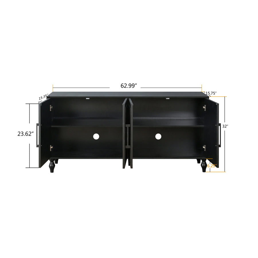 Carved Door Sideboard Buffet Cabinet, Black, view 6