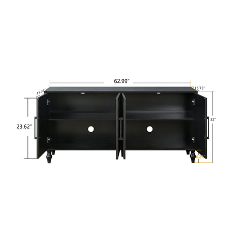 Carved Door Sideboard Buffet Cabinet, Black, view 6